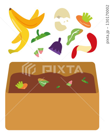 コンポスト容器と生ごみのイラスト コンポスト容器と生ごみのイラスト 130170002