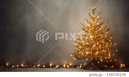 golden christmas tree with candles and ornaments 130170130