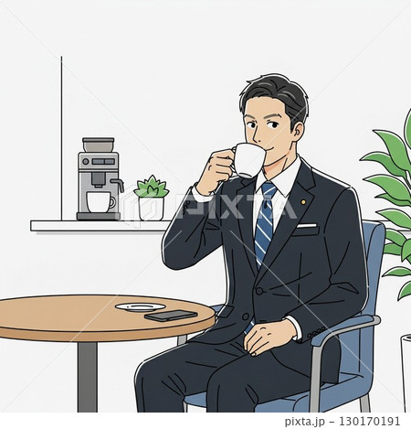 休憩室でコーヒーを飲むビジネスマン 130170191
