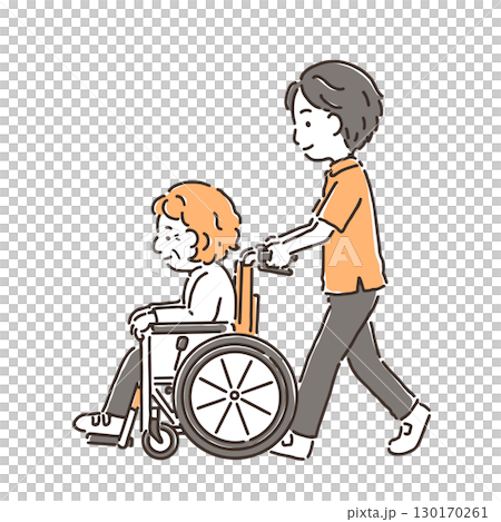 推輪椅的護理人員（祖母和年輕男子） 130170261