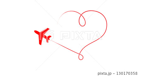 Airplane with its flight path drawn as a heart shape, symbolizing love for travel or aviation romance. Airplane with its flight path drawn as a heart shape, symbolizing love for travel or aviation romance. 130170358