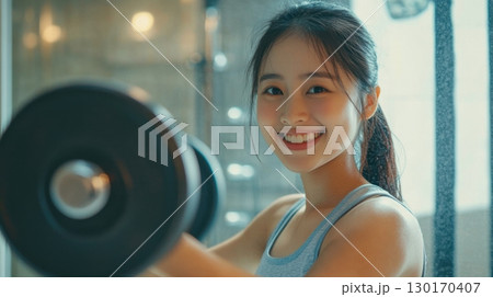 Young Woman Lifting Weights at the Gym 130170407