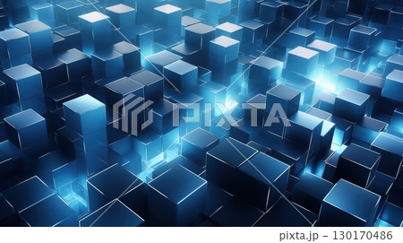 abstract blue cubes background 130170486