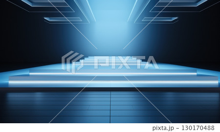 blue neon lit steps modern stage 130170488