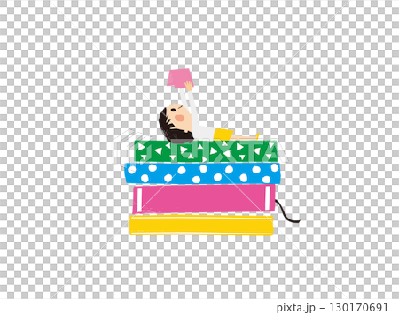 一個女孩仰躺著讀一本大書 130170691