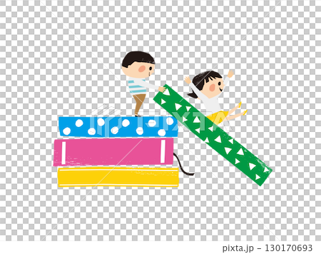 Children playing slide with big book Girl sliding Children playing slide with big book Girl sliding 130170693