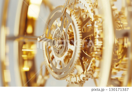 Close-up of intricate gold clockwork gears,...のイラスト素材 [130171387] - PIXTA