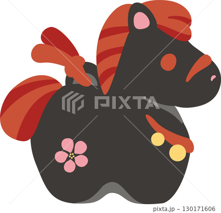 馬　うま　子馬　午　午年　土鈴　年賀2026　年賀状素材　2026　かわいい　和風モダン　イラスト 130171606