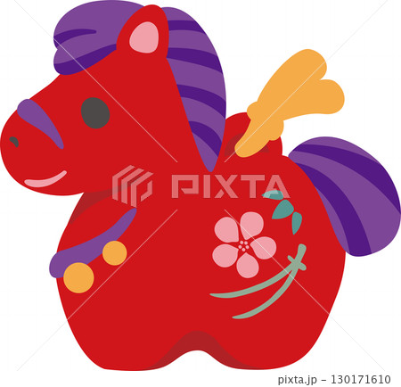 馬　うま　子馬　午　午年　土鈴　年賀2026　年賀状素材　2026　かわいい　和風モダン　イラスト 130171610