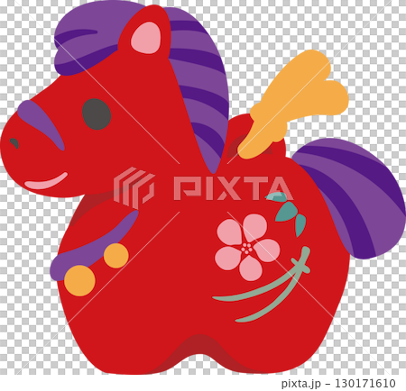 馬　うま　子馬　午　午年　土鈴　年賀2026　年賀状素材　2026　かわいい　和風モダン　イラスト 130171610