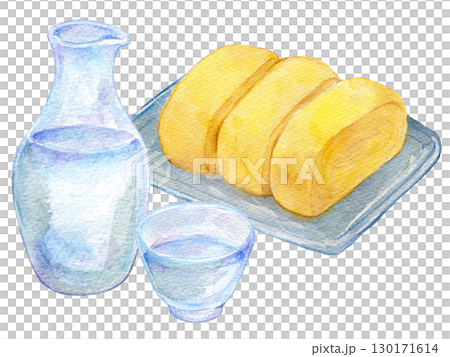 水彩イラスト　冷酒とだし巻き 130171614