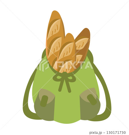 リュックサックの中にフランスパンを詰めたイラスト リュックサックの中にフランスパンを詰めたイラスト 130171730