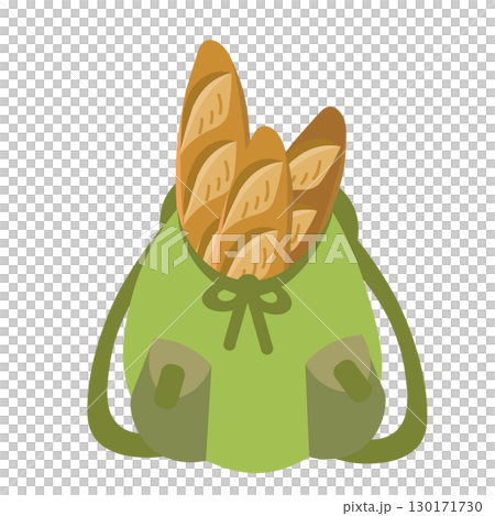 リュックサックの中にフランスパンを詰めたイラスト リュックサックの中にフランスパンを詰めたイラスト 130171730