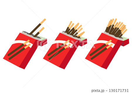 チョコレートがコーティングされた細長いプレッツェルのお菓子箱のいろいろなイラスト チョコレートがコーティングされた細長いプレッツェルのお菓子箱のいろいろなイラスト 130171731