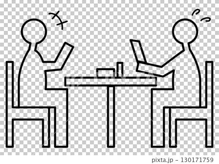 兩個人在咖啡館裡交談的線條插圖 兩個人在咖啡館裡交談的線條插圖 130171759