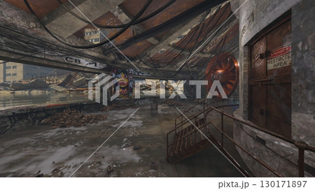 廃墟の荒れた室内 130171897