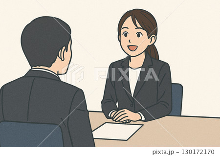 笑顔で面接に臨む女性のイラスト 130172170