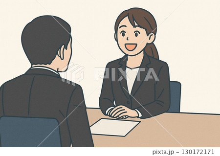 笑顔で面接に臨む女性のイラスト 130172171