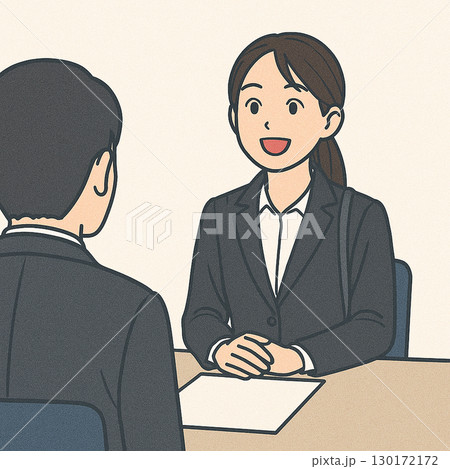 笑顔で面接に臨む女性のイラスト 130172172