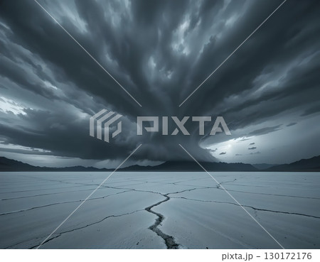 Torn Sky Over a Cracked Salt Flat 130172176