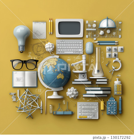 Educational tools are neatly organized and inspire sense of curiosity and eagerness for learning new knowledge Educational tools are neatly organized and inspire sense of curiosity and eagerness for learning new knowledge 130172292