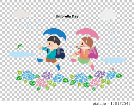 雨季，孩子們背著書包行走 130172545