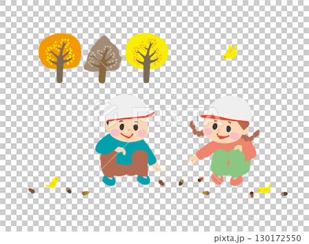 秋の公園でどんぐりを拾って遊ぶ子供たち 秋の公園でどんぐりを拾って遊ぶ子供たち 130172550
