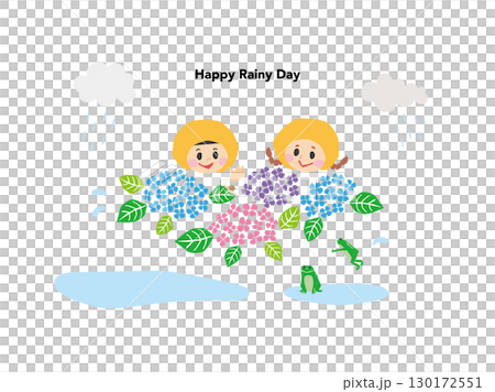 Illustration of children wearing raincoats on a rainy day Illustration of children wearing raincoats on a rainy day 130172551