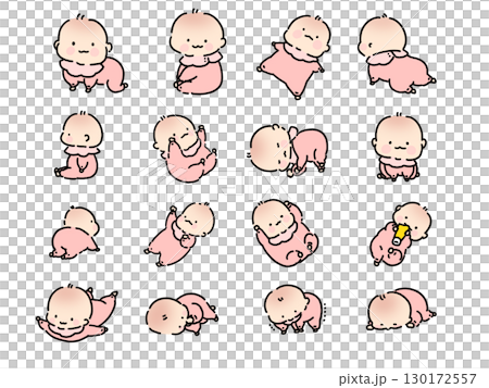 ベビー服を着た赤ちゃんの表情セット ベビー服を着た赤ちゃんの表情セット 130172557