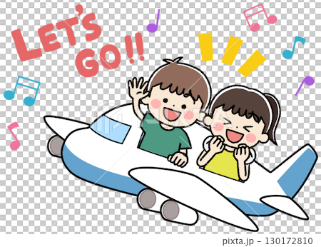 Illustration of kids traveling by plane 130172810