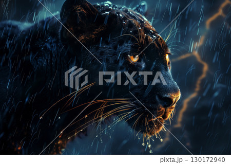 a roaring leopard with a dramatic background . generative ai a roaring leopard with a dramatic background . generative ai 130172940