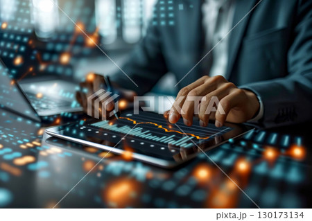 Background information on business finance and investments, global business data analysis concepts. generative ai 130173134