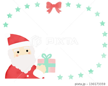 星の円フレームとサンタクロース プレゼントを持つクリスマスイラスト 星の円フレームとサンタクロース プレゼントを持つクリスマスイラスト 130173359