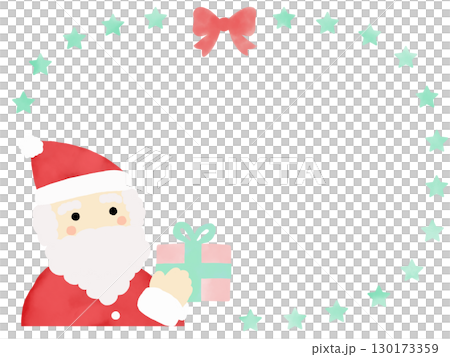 星の円フレームとサンタクロース プレゼントを持つクリスマスイラスト 星の円フレームとサンタクロース プレゼントを持つクリスマスイラスト 130173359