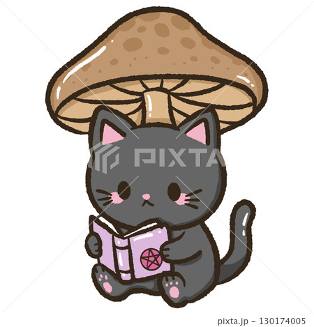 Magical Kawaii Black Cat Reading Spellbook Under Mushroom, Cozy Cottagecore Witch Familiar Art, Autumn Forest Halloween Cat Illustration, Cute Wicca Black Cat Clipart Magical Kawaii Black Cat Reading Spellbook Under Mushroom, Cozy Cottagecore Witch Familiar Art, Autumn Forest Halloween Cat Illustration, Cute Wicca Black Cat Clipart 130174005