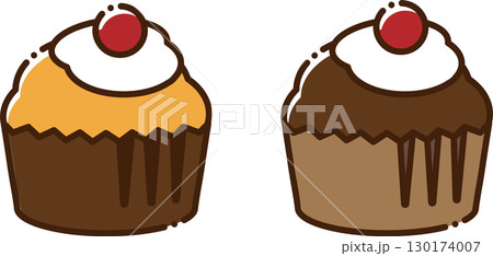 イラスト素材：マフィン/カップケーキのベクターイラストセット 130174007