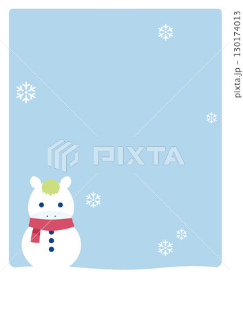 寒中見舞い　雪だるま　午年　はがきテンプレート 130174013