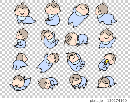 Illustration set of babies with various facial expressions 130174160