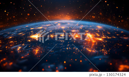 A futuristic satellite collecting climate data from Earth with glowing interface overlays. Perfect for science, tech, and environmental awareness content. A futuristic satellite collecting climate data from Earth with glowing interface overlays. Perfect for science, tech, and environmental awareness content. 130174324