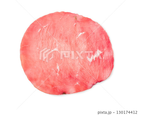 Slices of smoked bresaola isolated on white background. 130174412