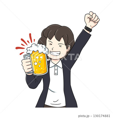 Woman in a drinking beer 130174881