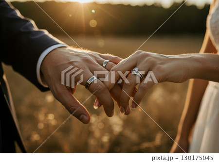 Golden Hour Wedding Rings Closeup 130175045