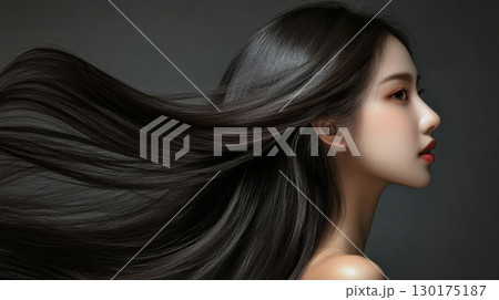 Beautiful Woman with Long Black Hair 130175187