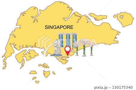 Singapore Landmarks on Illustrated Map 130175340