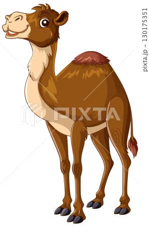 Smiling Cartoon Camel Standing in Profile View 130175351