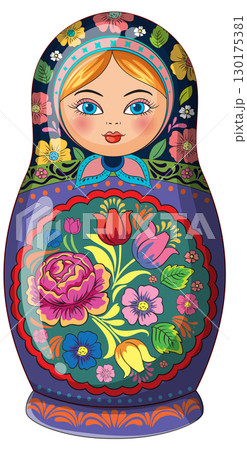 Traditional Russian Matryoshka Doll with Floral Patterns 130175381