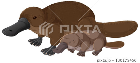 Adult and Juvenile Platypus Side by Side Illustration Adult and Juvenile Platypus Side by Side Illustration 130175450