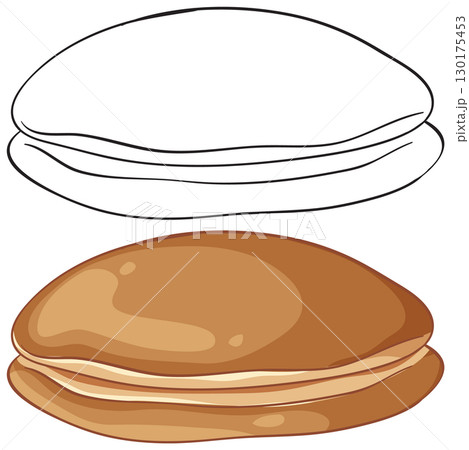 Japanese Dorayaki Pancake Vector Illustration with Outline 130175453