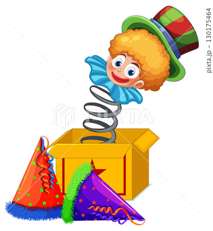 Jack-in-the-Box Clown with Colorful Party Hats 130175464