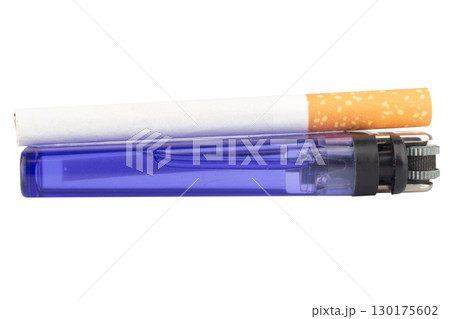 Cigarette and Lighter on White Background Smoking Concept 130175602